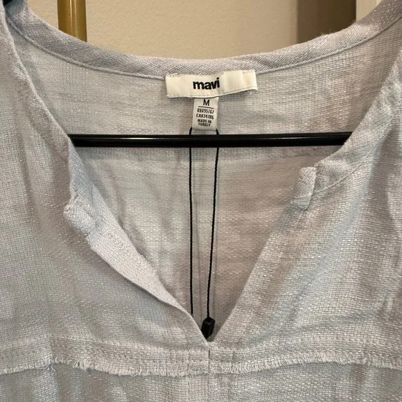 Mavi Light Grey Linen-Blend Split-Neck Roll-Sleeve Tunic - Picture 2 of 3